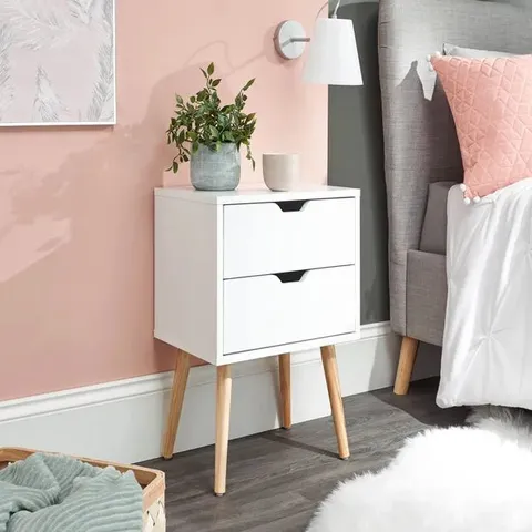 BOXED GFW NYBORG 2 DRAWER WHITE BEDSIDE TABLE (1 BOX)