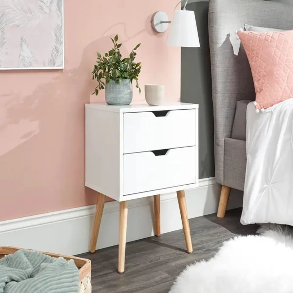 BOXED GFW NYBORG 2 DRAWER WHITE BEDSIDE TABLE (1 BOX)