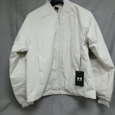 UNDER ARMOUR WOMEN'S UNSTOPPABLE INSULATED BOMBER JACKET – STONE, SIZE M