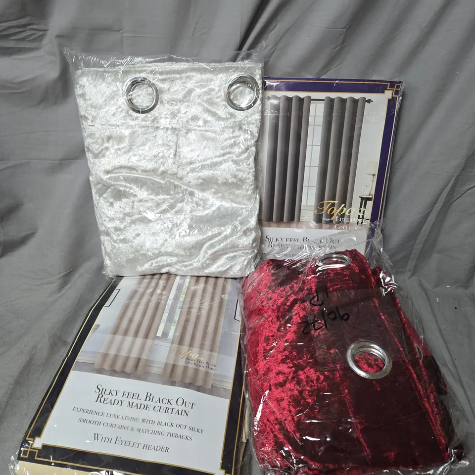 BOX OF APPROXIMATELY 4 ASSORTED CURTAINS IN VARIOUS COLOURS AND FABRICS