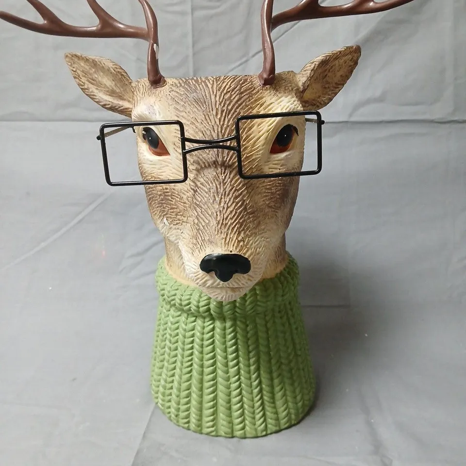 Deer Head Decor planter with Antlers and Glasses – Faux Taxidermy Planter
