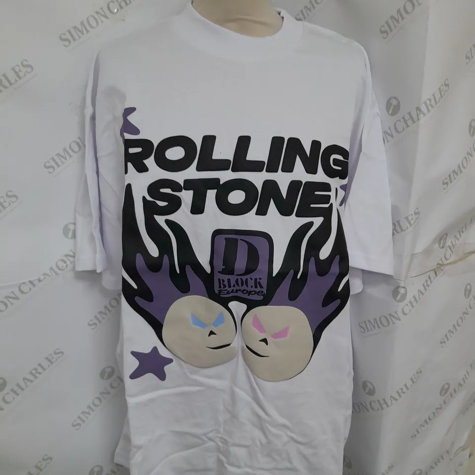 BROKEN PLANET ROLLING STONE PRINTED TEE IN WHITE SIZE M