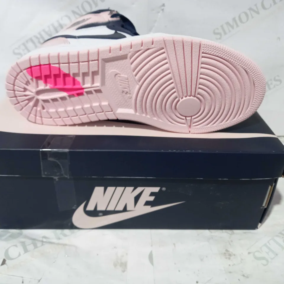 BOXED PAIR OF NIKE AIR JORDANS IN PINK/WHITE/NAVY UK SIZE 4