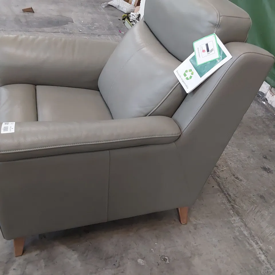 DESIGNER POWER RECLINING EASY CHAIR GREY LEATHER 
