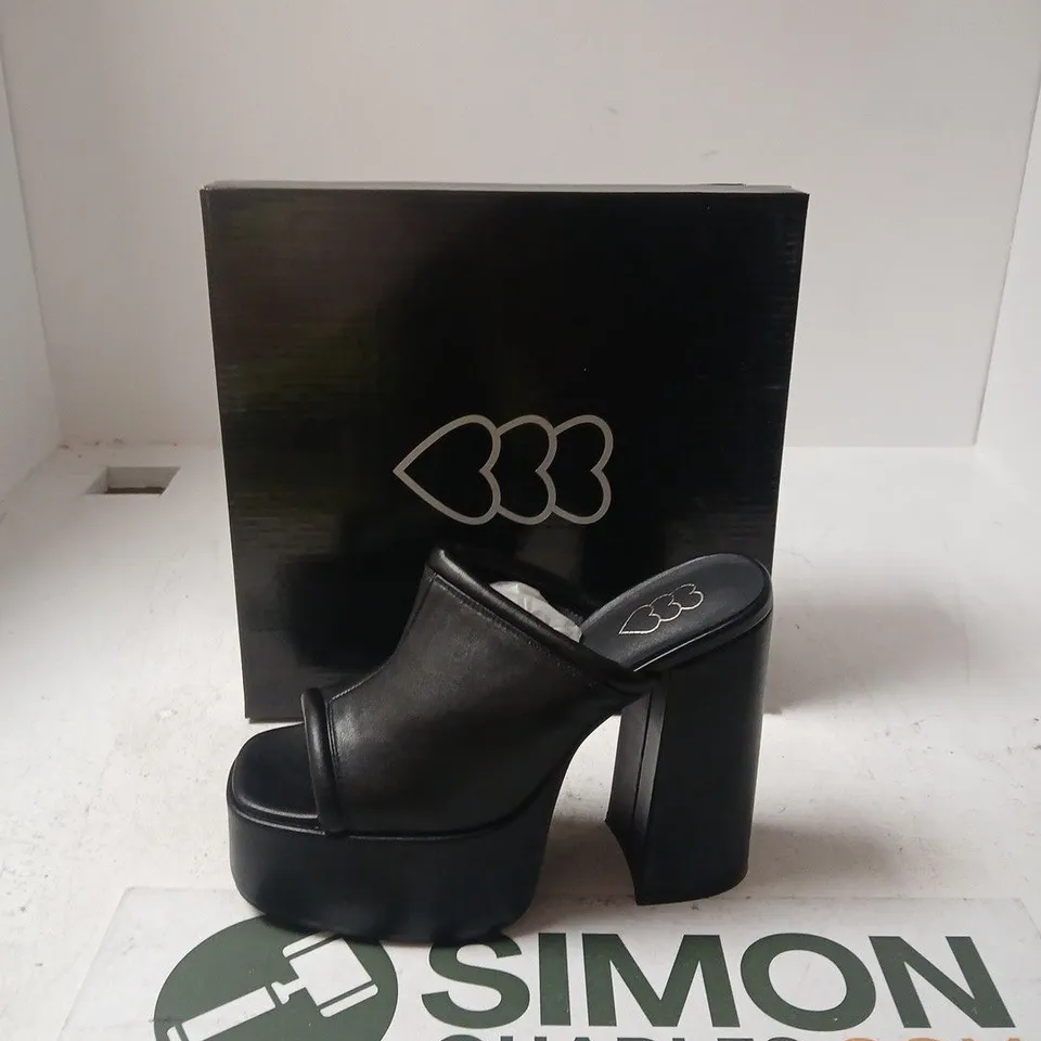 BOXED KOI BLACK LEATHER PLATFORM SANDALS – WOMEN'S HEELS - UK 5