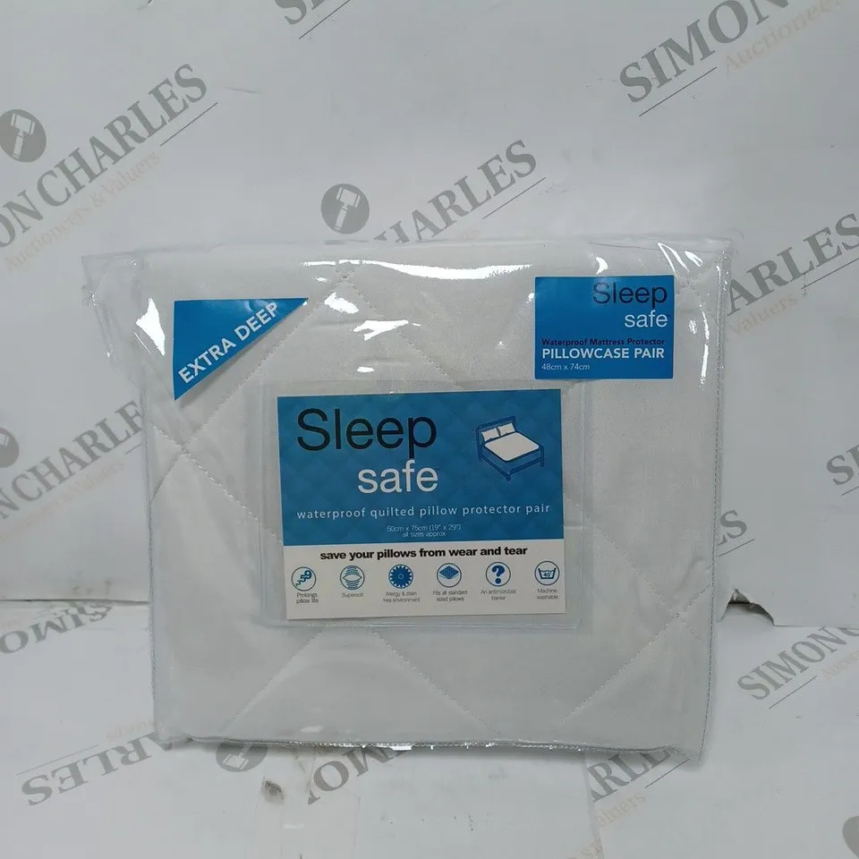SLEEP SAFE WATERPROOF QUILTED PILLOW PROTECTOR PAIR - 48 X 74CM