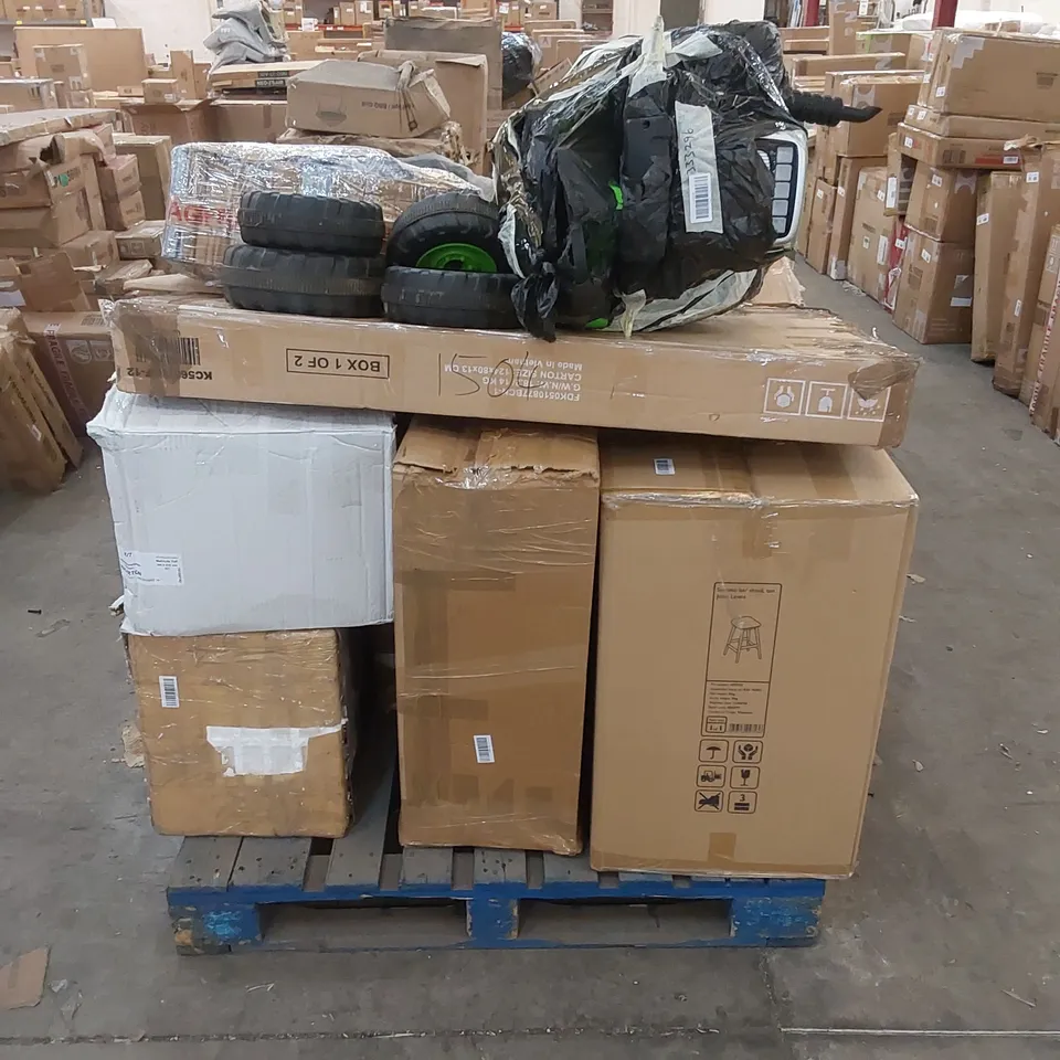 PALLET OF ASSORTED INCOMPLETE FURNITURE AND HOUSEHOLD ITEMS