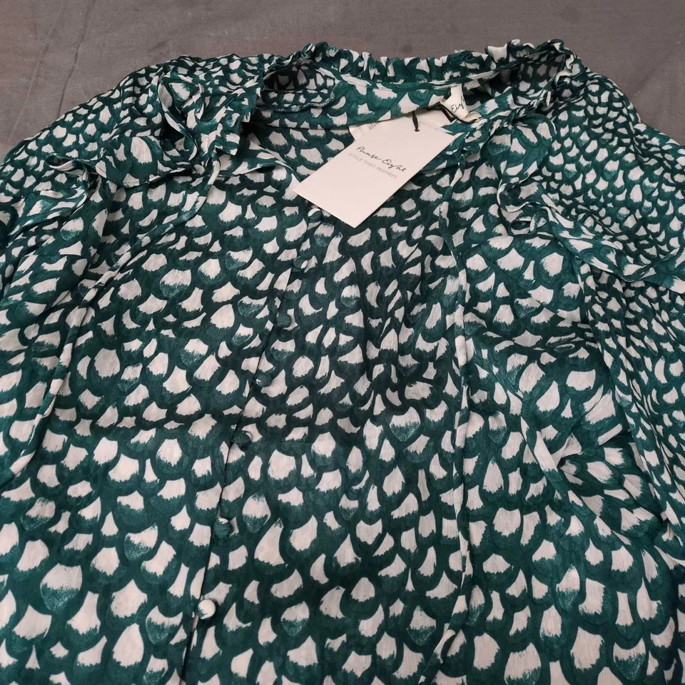 PHASE EIGHT MANON FRILL BLOUSE – GREEN, UK 12