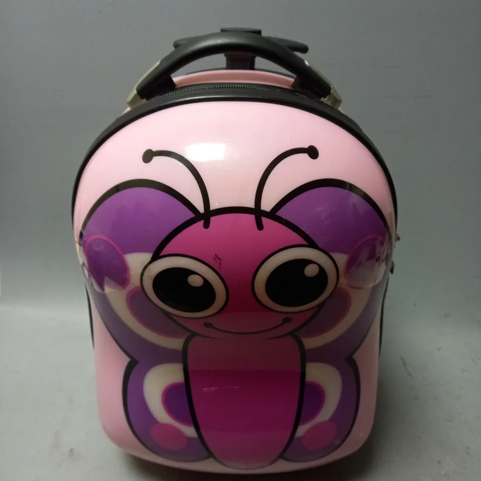 UNBRANDED PINK BUTTERFLY HARD PLASTIC SUITCASE WITH 2 WHEELS
