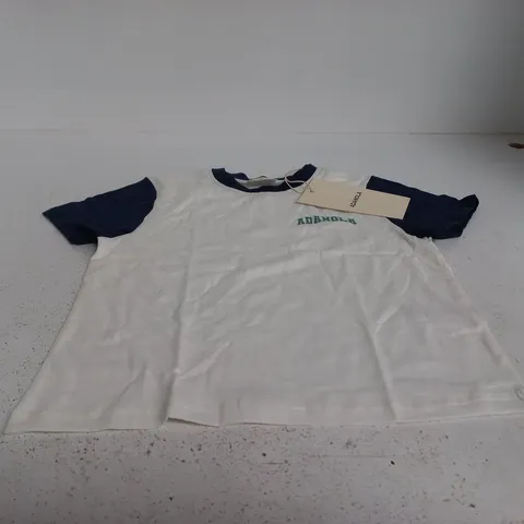 ADANOLD VARSITY COLOUR BLOCK CLASSIC SLUB T-SHIRT – WHITE & NAVY – SIZE S