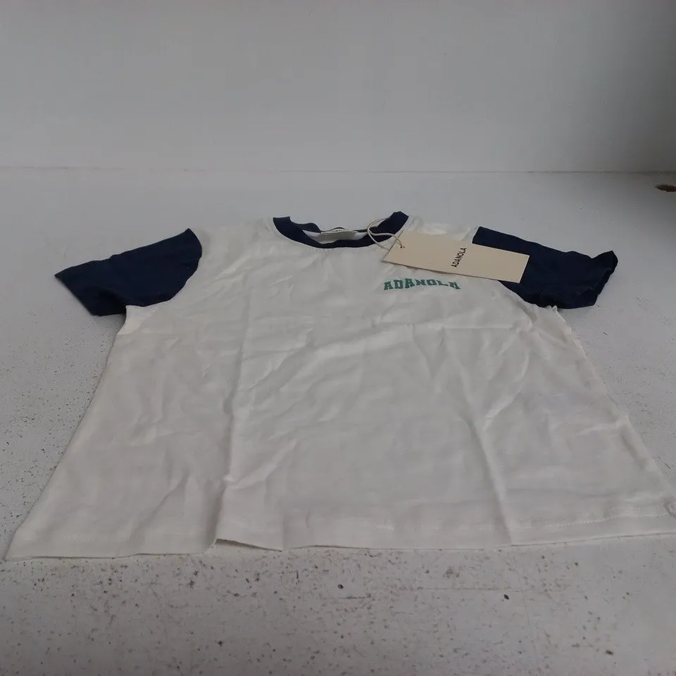 ADANOLD VARSITY COLOUR BLOCK CLASSIC SLUB T-SHIRT – WHITE & NAVY – SIZE S