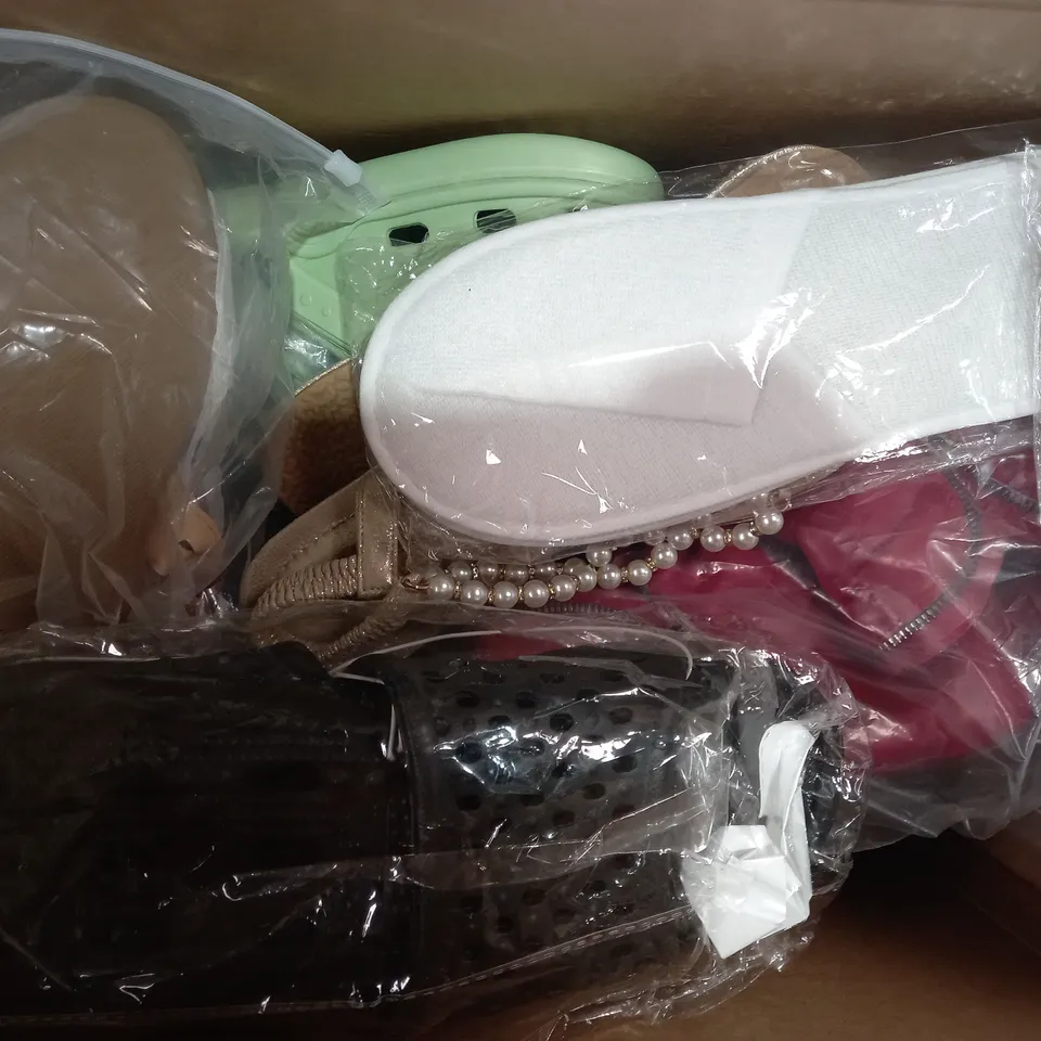 BOX OF APPROXIMATELY 10 ASSORTED PAIRS OF SHOES IN VARIOUS STYLES AND SIZES TO INCLUDE TWEAK, BIRKENSTOCK, ETC