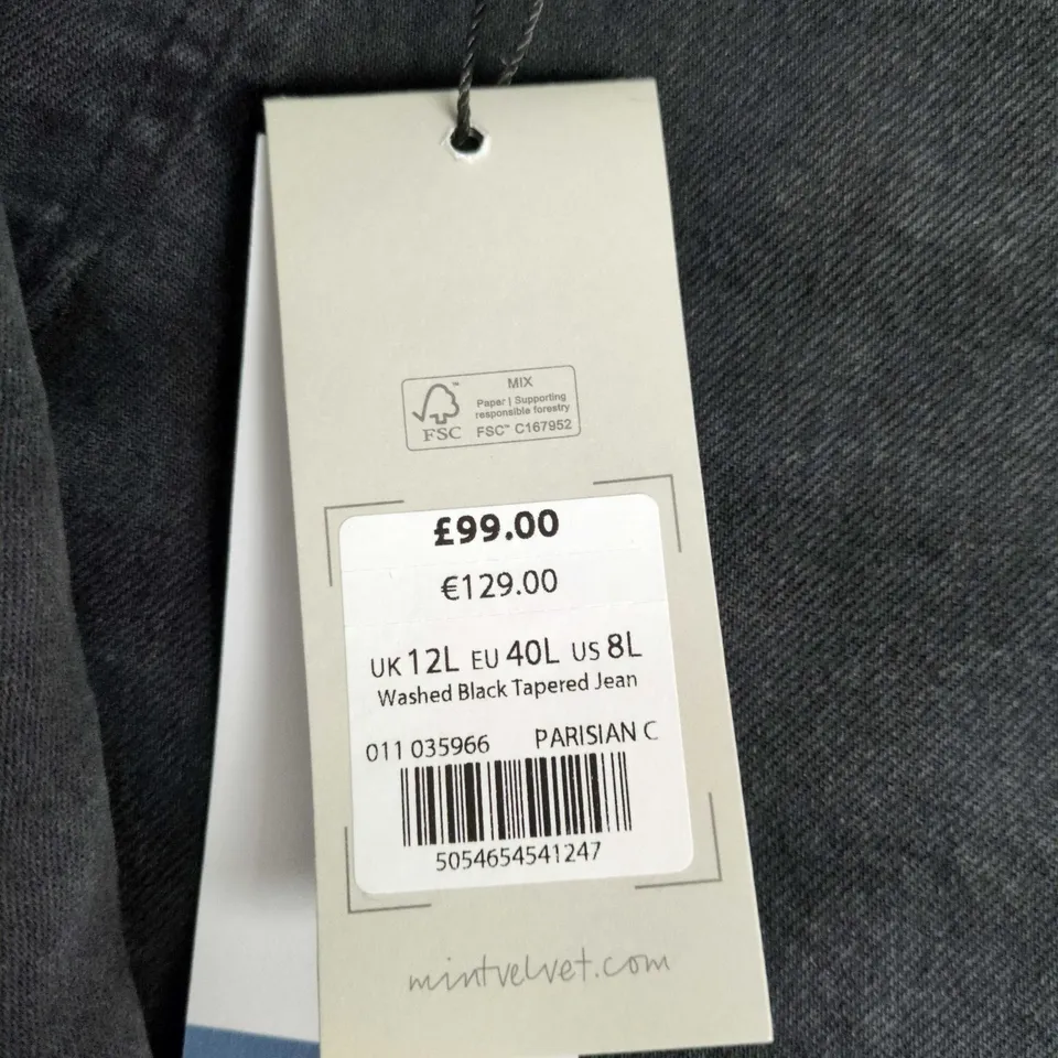 MINT VELVET WASHED BLACK TAPERED JEANS – UK 12L (EU 40, US 8) LONG