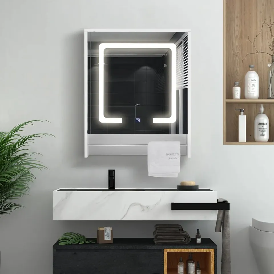 BOXED TAVION BATHROOM MIRROR CABINET WITH LIGHTS