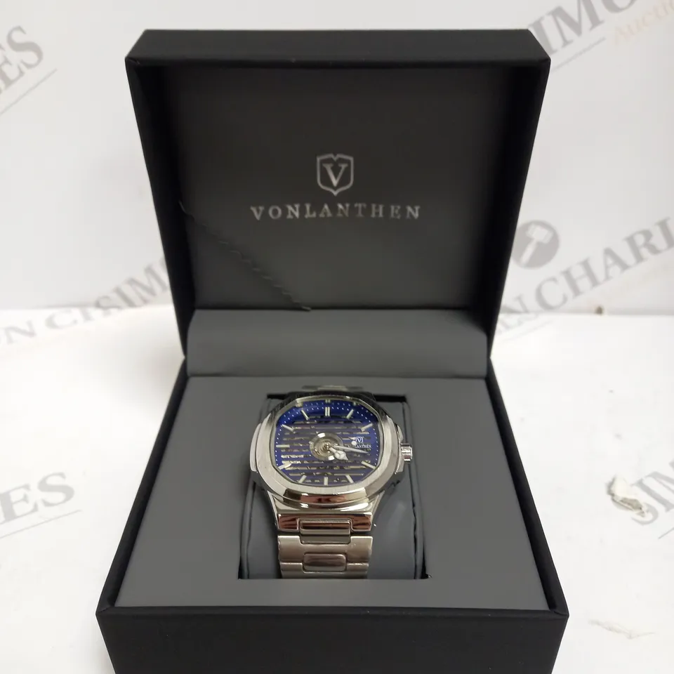 MENS VONLANTHEN AUTOMATIC WATCH – SKELETON DIAL – STAINLESS STEEL STRAP – GLASS EXHIBITION BACK CASE 