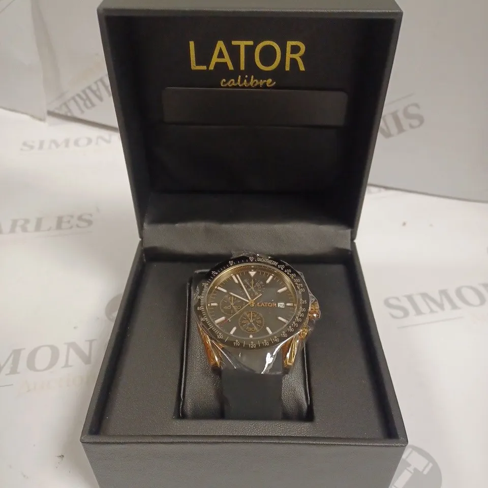 LATOR CALIBRE L2842 CHRONOGRAPH SUB DIALS BLACK STRAP WATCH