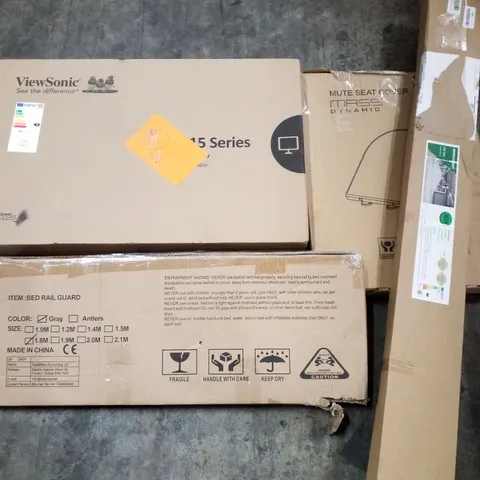 PALLET OF ASSORTED PRODUCTS INCLUDING TOILET SEAT, BED RAIL GUARD, LED BACKLIT DISPLAY, LED BATTEN LIGHT, OFFICE CHAIR