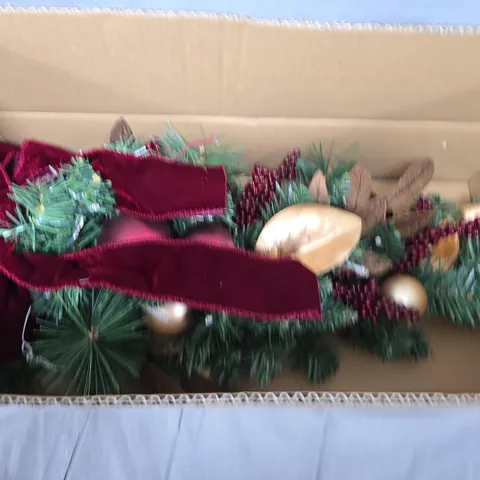 PRE LIT BOWS AND BAUBLES TEARDROP CHRISTMAS WREATH - 70 CM