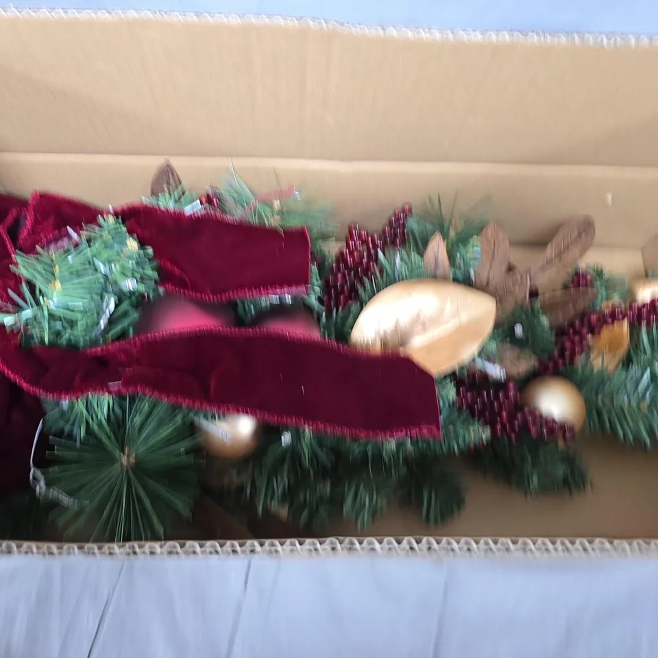 PRE LIT BOWS AND BAUBLES TEARDROP CHRISTMAS WREATH - 70 CM