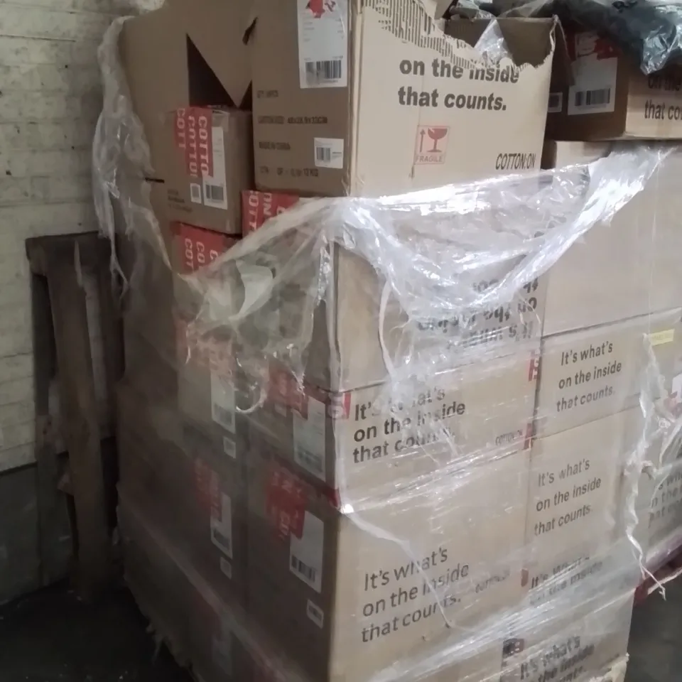 PALLET CONTAINING LARGE QUANTITY OF BRAND NEW CLOTHING ITEMS TO INCLUDE COATS, TOPS, TROUSERS, SOCKS, UNDERWEAR ETC.
