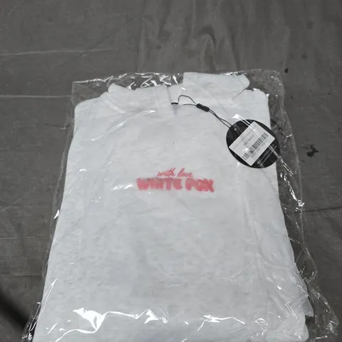 BAGGED WHITE FOX WITH LOVE IN THE MOMENT OVERSIZED HOODIE - SIZE XXS/XS
