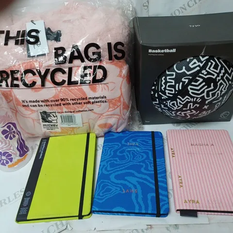 APPROXIMATELY 6 COTTON ON ITEMS INCLUDING BASKET BALL, THROW, NOTEBOOKS