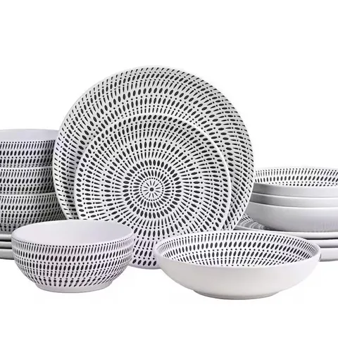 BOXED 16PC WHITE PAD PRINT DINNER SET (1 BOX)