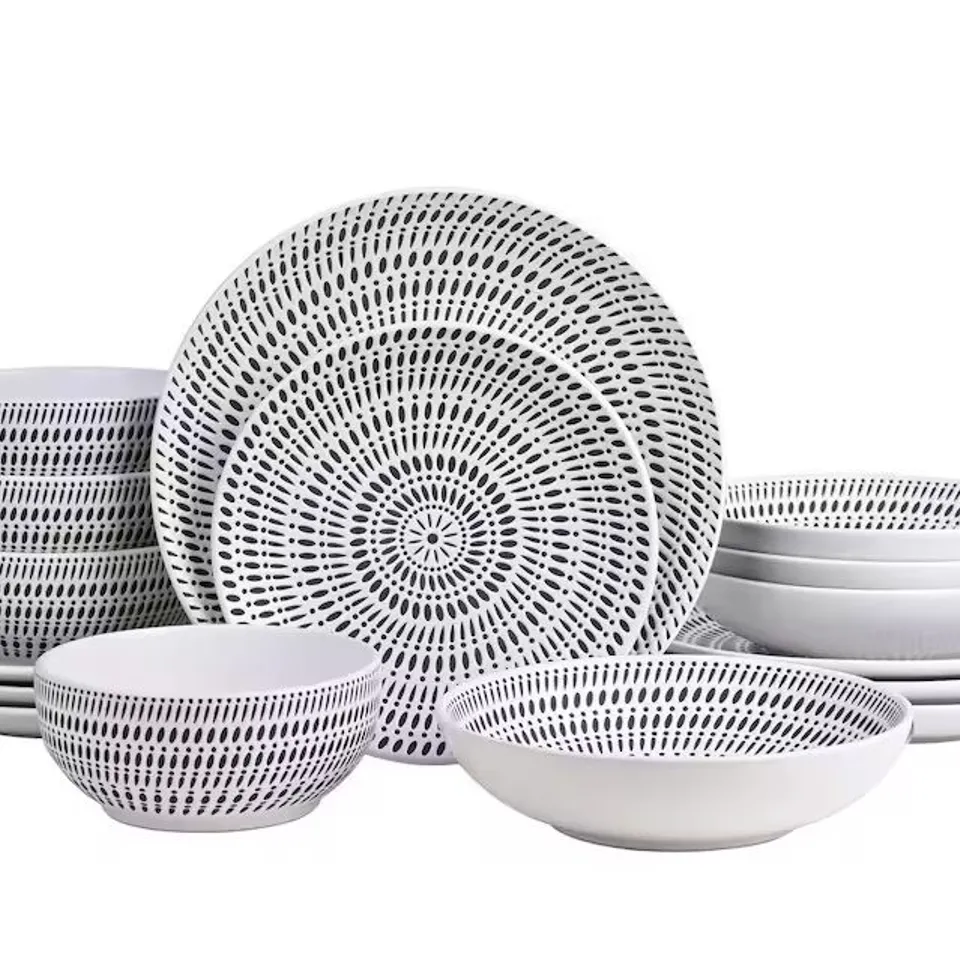 BOXED 16PC WHITE PAD PRINT DINNER SET (1 BOX)