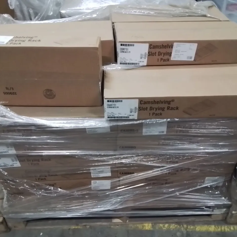 PALLET CONTAINING LARGE QUANTITY OF CAMSHELVING SLOT DRYING RACKS