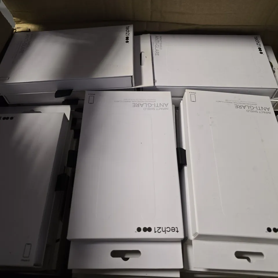 BOX OF APPROXIMATELY 20 TECH21 ANTI GLARE IMPACT SHEILDS FOR IPHONE X 