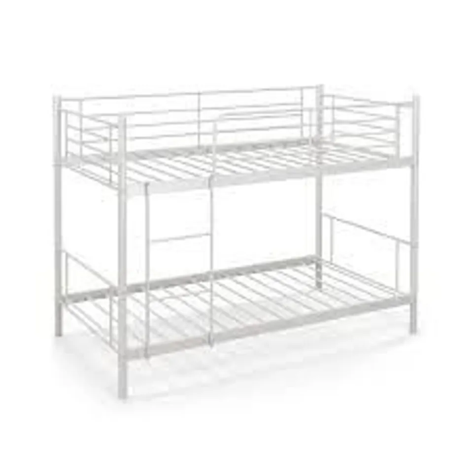 BOXED COSTWAY METAL TWIN OVER TWIN BUNK BEDS WITH LADDER AND FULL-LENGTH GUARDRAILS - WHITE (1 BOX)