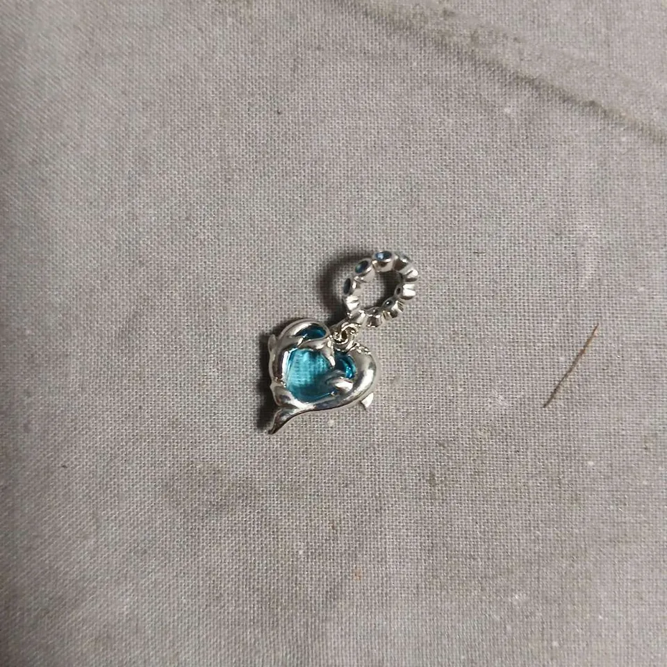 PANDORA SILVER HEART CHARM WITH TURQUOISE STONE