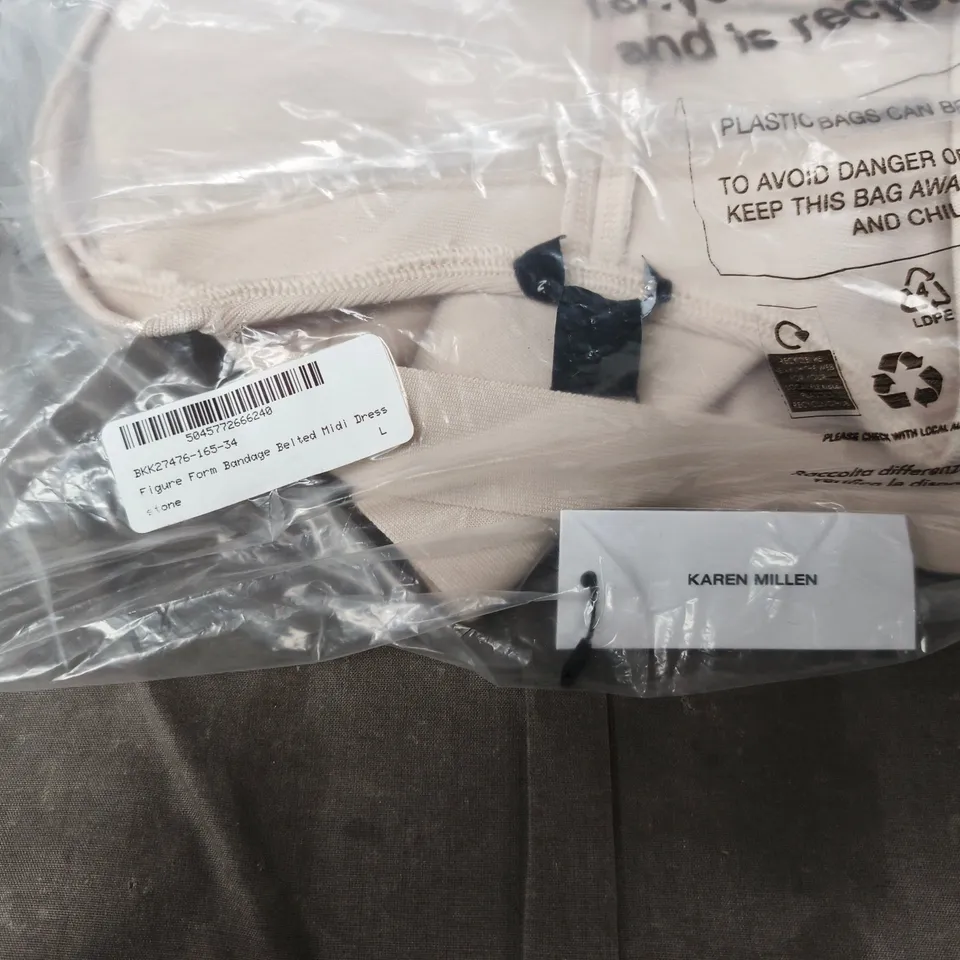 KAREN MILLEN BELTED MIDI DRESS – STONE SIZE L