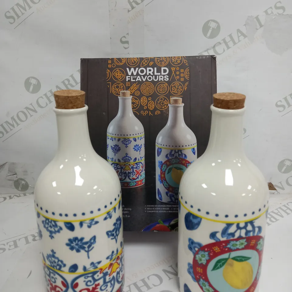 WORLD OF FLAVOURS 500ML CERAMIC OIL AND VINEGAR BOTTLE SET