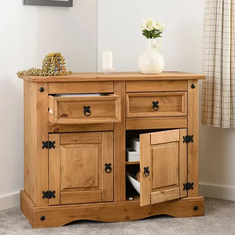 BOXED CORONA 2 DOOR 2 DRAWER SIDEBOARD - DISTRESSED WAXED PINE (1 BOX)