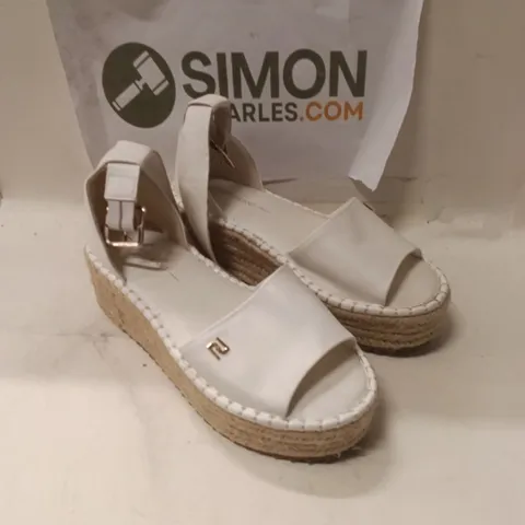 WOMEN'S WHITE ESPADRILLE WEDGE SANDALS – ANKLE STRAP SIZE UK5 EU38