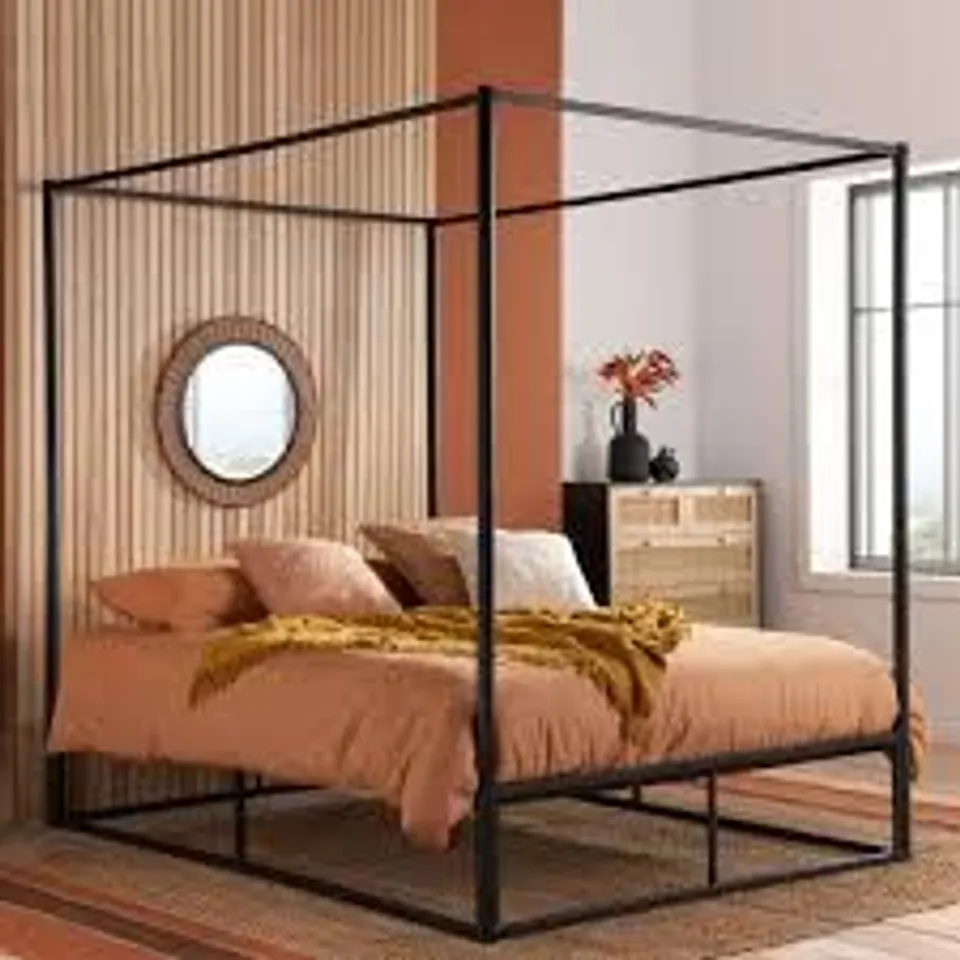 BOXED 135CM FARRINGDON METAL 4 POSTER BED - BLACK (1 BOX)