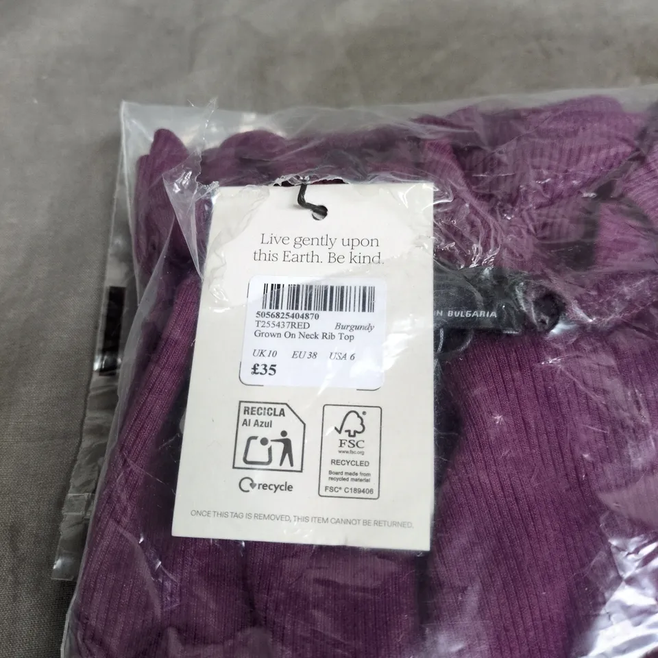 NOBODY'S CHILD BURGUNDY GROWN-ON NECK RIB TOP – UK 10 (EU 38)