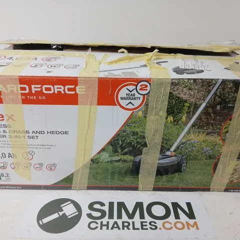 BOXED YARDFORCE IFLEX CORDLESS LAWN MOWER & HEDGE TRIMMER 3-IN-1 SET