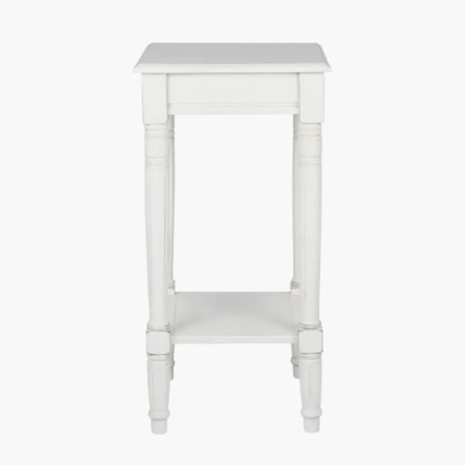 BOXED HERITAGE ELIZABETH WHITE PINE WOOD ACCENT TABLE WITH SHELF K/D (1 BOX)