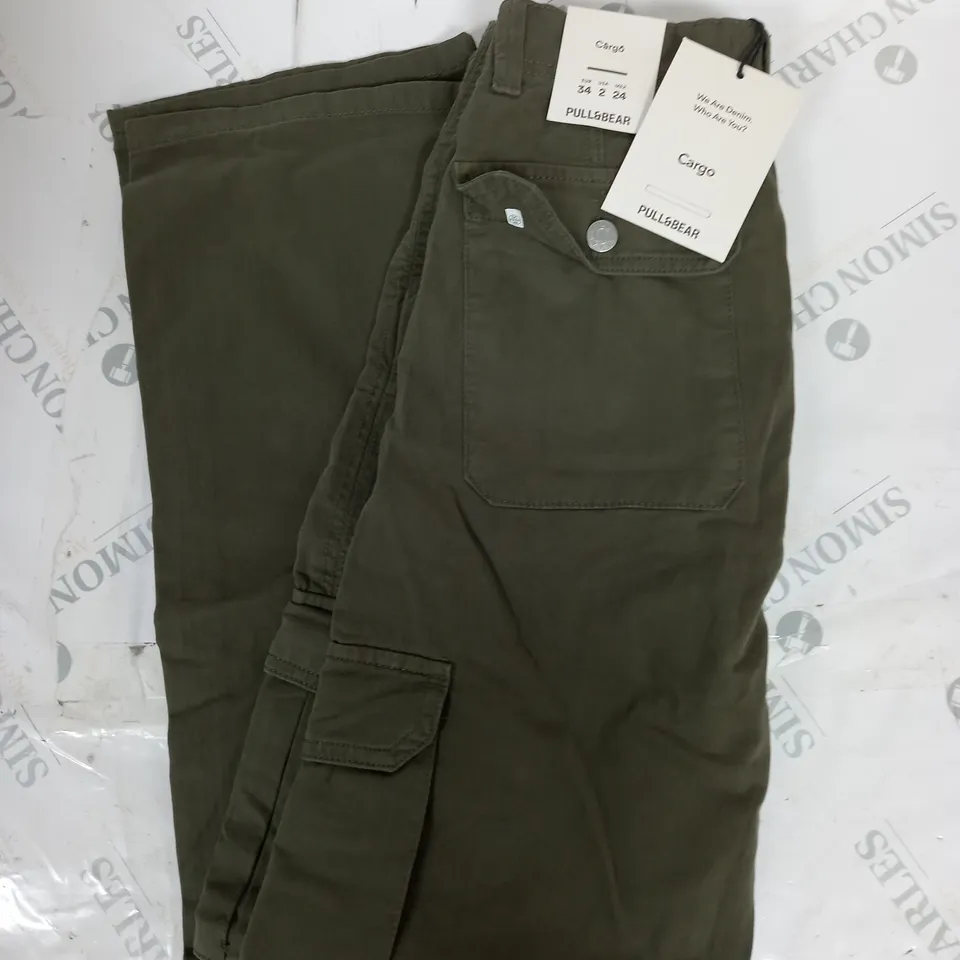 PULL&BEAR CARGO TROUSERS IN KHAKI GREEN SIZE 6