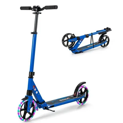 BOXED COSTWAY ALUMINUM FOLDING KICK SCOOTER W/LED WHEELS SHOULDER STRAP FOR ADULTS & KIDS - BLUE