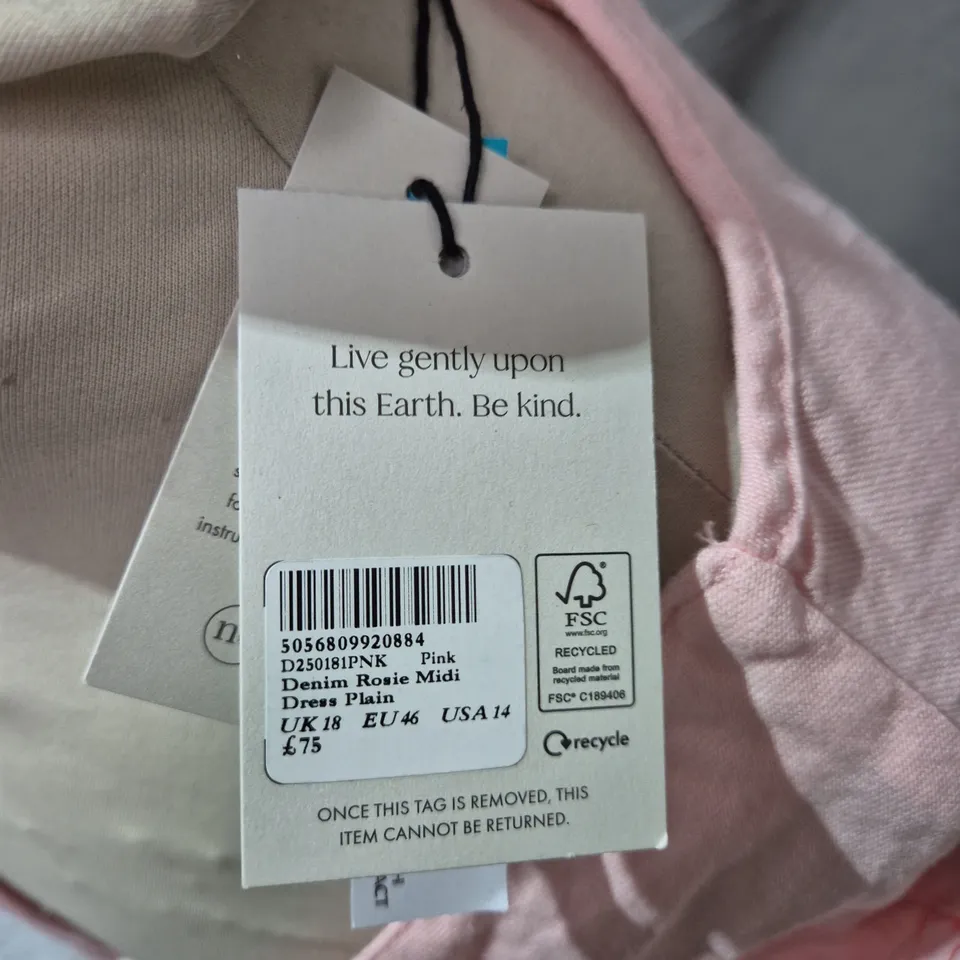 NOBODY'S CHILD PINK DENIM ROSIE MIDI DRESS – UK 18 (EU 46)