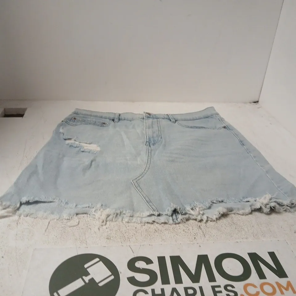 CALVIN KLEIN JEANS DENIM MINI SKIRT – BLUE, DISTRESSED HEM - SIZE 30W