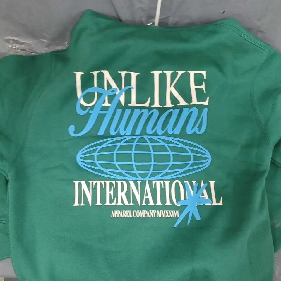 UNLIKE HUMANS LONG SLEEVE HOODIE IN GREEN SIZE XS