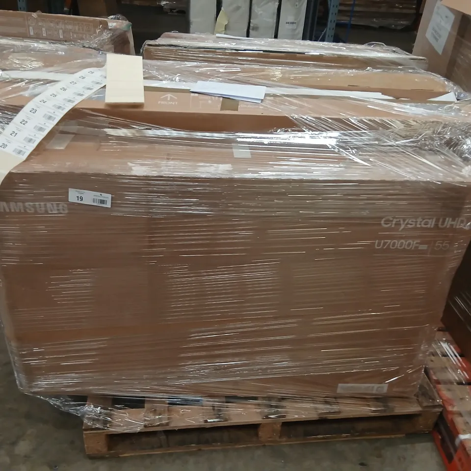 PALLET OF FIVE ASSORTED WAREHOUSE DAMAGED TV'S TO INCLUDE;