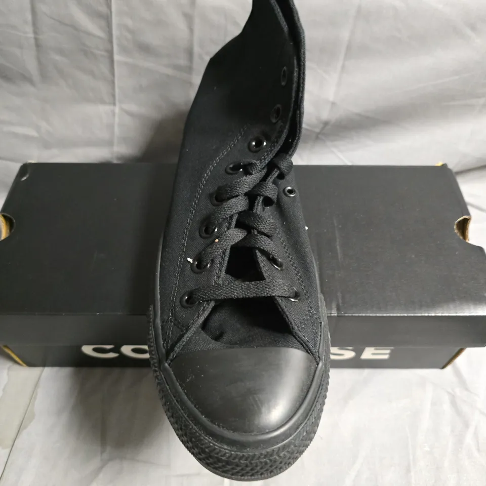 BOXED PAIR OF CONVERSE BLACK CANVAS HIGH-TOP SNEAKERS - UK SIZE 9