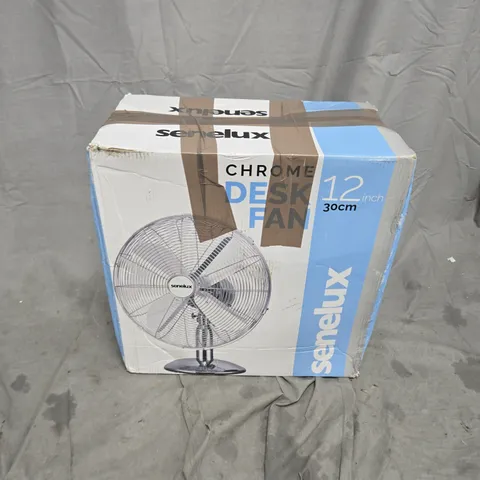 BOXED SENELUX CHROME 12INCH DEK FAN