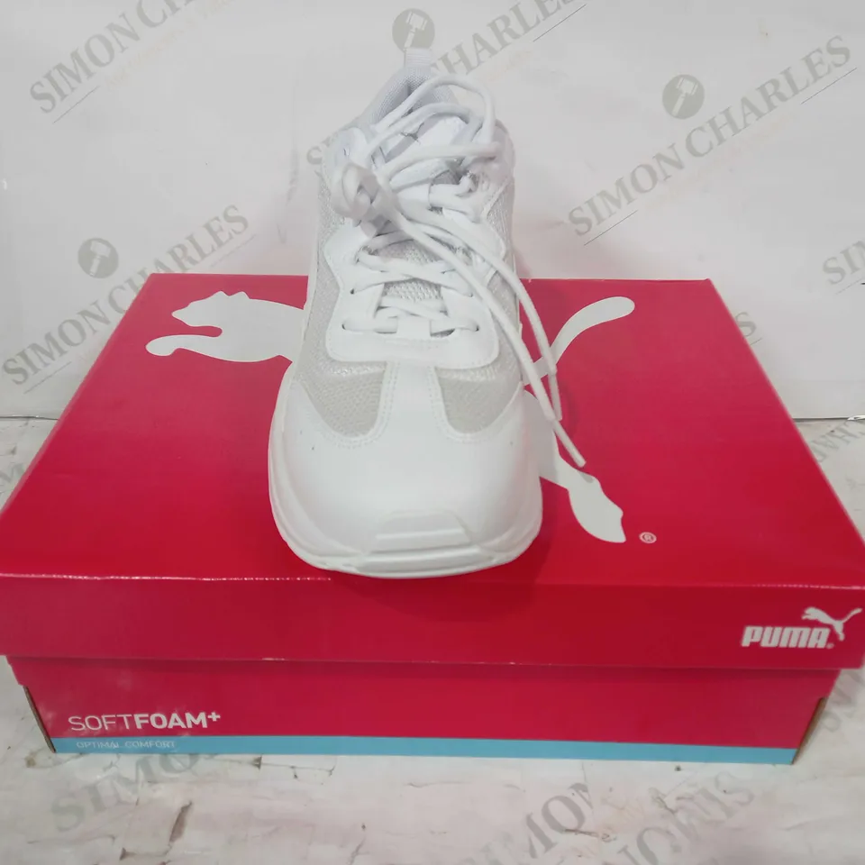 BOXED PAIR OF PUMA CILIA SOFT FOAM LEATHER TRAINERS IN WHITE UK SIZE 7