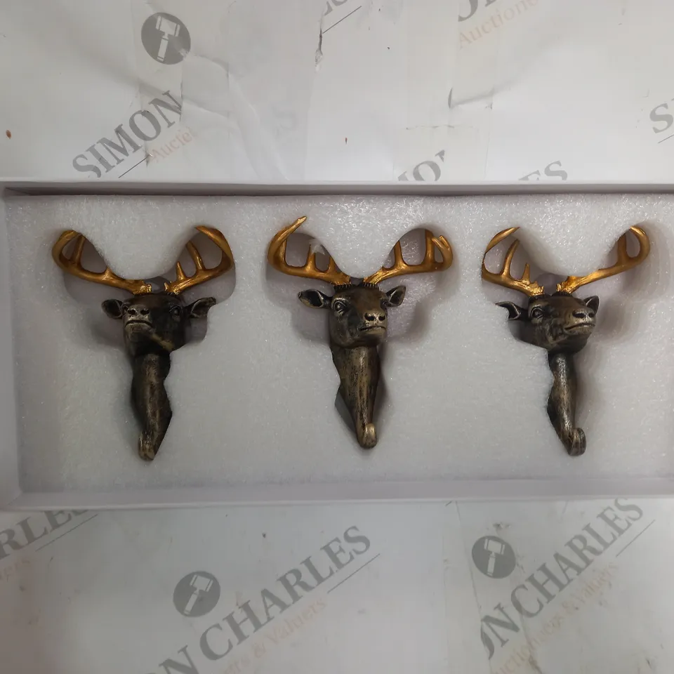 BOXED ALISON CORK SET OF 3 WALL HOOK STAGS